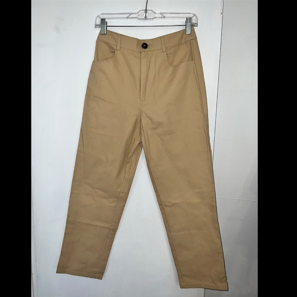 Women’s Ankle-Cut Canvas Pants Khaki High Rise Waist Size S